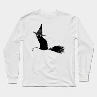 Halloween Cat on Broomstick Long Sleeve T-Shirt